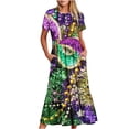 thumbnail image 1 of 2024 Summer Maxi Dress for Women Fashion Plus Szie Mardi Gras Printed Carnival Short Sleeve Crewneck Dress Casual Flowy Tiered Maxi Beach Dress With Pockets Up to 65% off!, 1 of 6