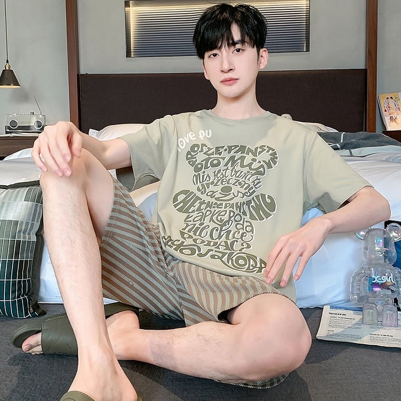 2024 Summer Men Pyjamas Cute Pajamas Sets Nightwear Big Boys Sleepwear Student Pyjamas Night Suit Pijamas Plus Size Top Homewear Walmart