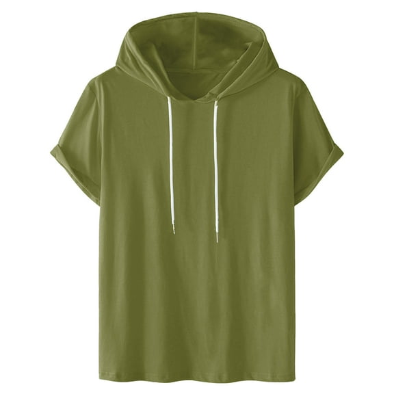 2024 Summer Mens Short Sleeve Hoodies Lightweight Soft Cotton Drawstring Pullover Hooded Sports T-Shirt Tops