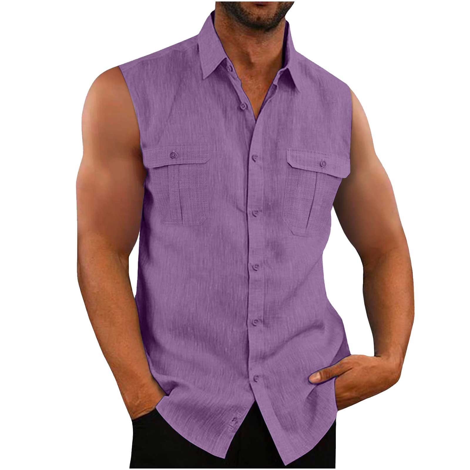 2024 Summer Mens Sleeveless Button Down Shirts Cotton Linen Casual ...