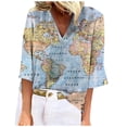 thumbnail image 1 of 2024 Summer New Casual T Shirts For Womens Lapel Button Shirt World Map Print Half Sleeve Loose Tops Leisure versatile Female Tshirt, 1 of 1