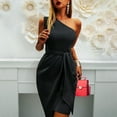 thumbnail image 1 of 2024 Summer New Solid Color Sleeveless Oblique Shoulder Irregular Lace-up Party Dress Dress, 1 of 6
