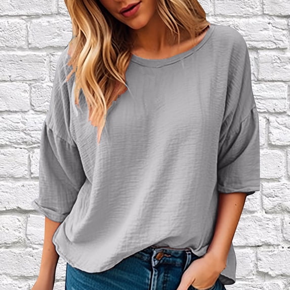 2024 Summer New Women's Casual And Comfortable Commuting Cropped Sleeve Solid Color T Shirt Dry Tech Shirts Women Running Tee Shirts Women T Shirts Spandex Short Sleeve Scrub Jackets Dark Tee Women