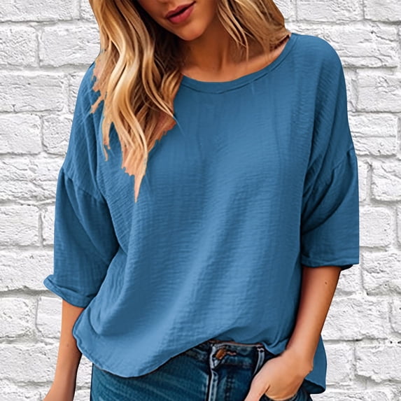 2024 Summer New Women's Casual And Comfortable Commuting Cropped Sleeve Solid Color T Shirt Dry Tech Shirts Women Running Tee Shirts Women T Shirts Spandex Short Sleeve Scrub Jackets Dark Tee Women