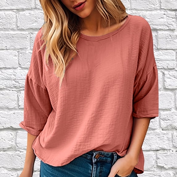 2024 Summer New Women's Casual And Comfortable Commuting Cropped Sleeve Solid Color T Shirt Dry Tech Shirts Women Running Tee Shirts Women T Shirts Spandex Short Sleeve Scrub Jackets Dark Tee Women