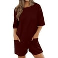 thumbnail image 1 of 2024 Summer Oversized T Shirt Romper Womens Backless Athletic Workout Loose One Piece Loose Shorts Jumpsuit Overalls (S, Wine), 1 of 6