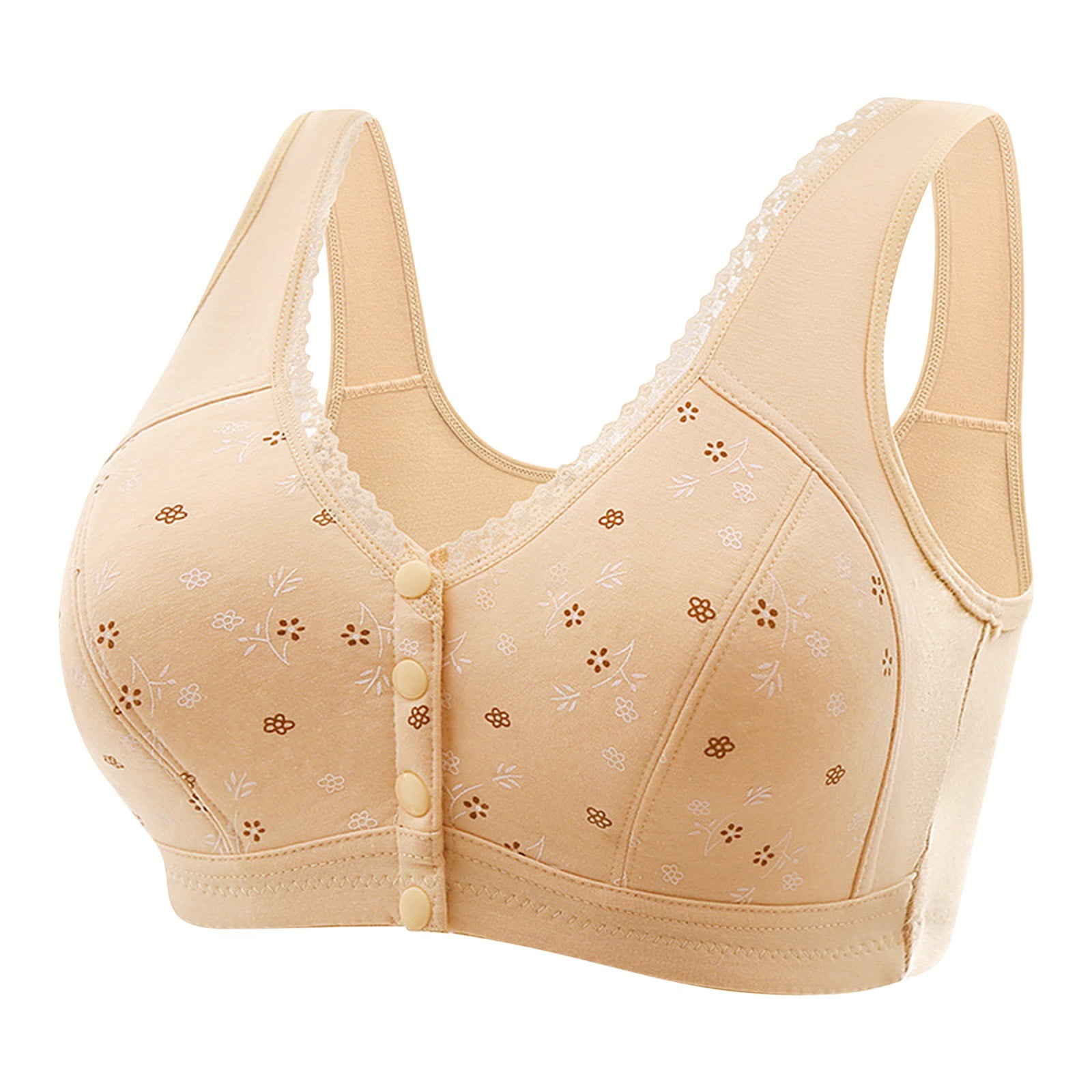 Womens Bra Printed Middle Aged And Elderly Comfortable Cotton Cloth Without  Steel Ring Soft Cotton Breathable Bras 