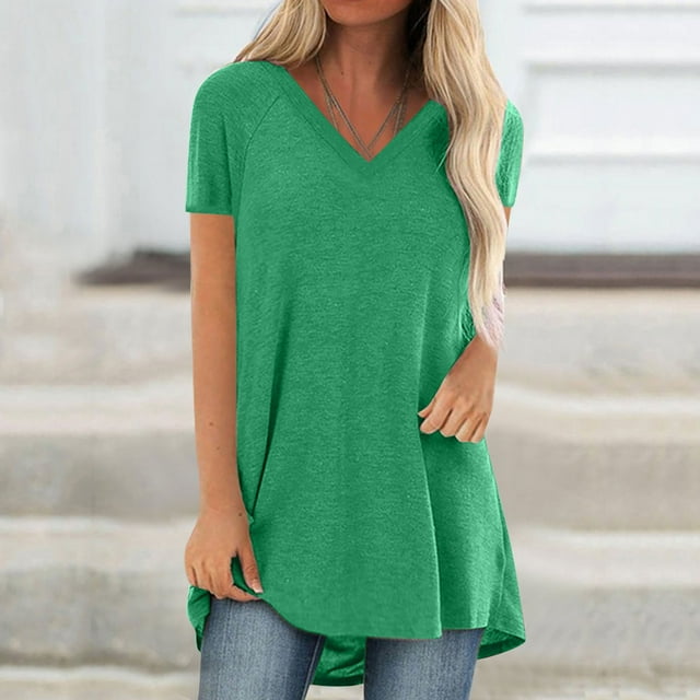 2024 Summer Savings!Plus Size Clothes for Women Summer Solid V Neck ...