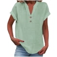 thumbnail image 1 of 2024 Summer Short Sleeve Tops for Women Solid Cotton Linen Shirts Casual Baggy Lightweight Blouses Beach Holiday, 1 of 5