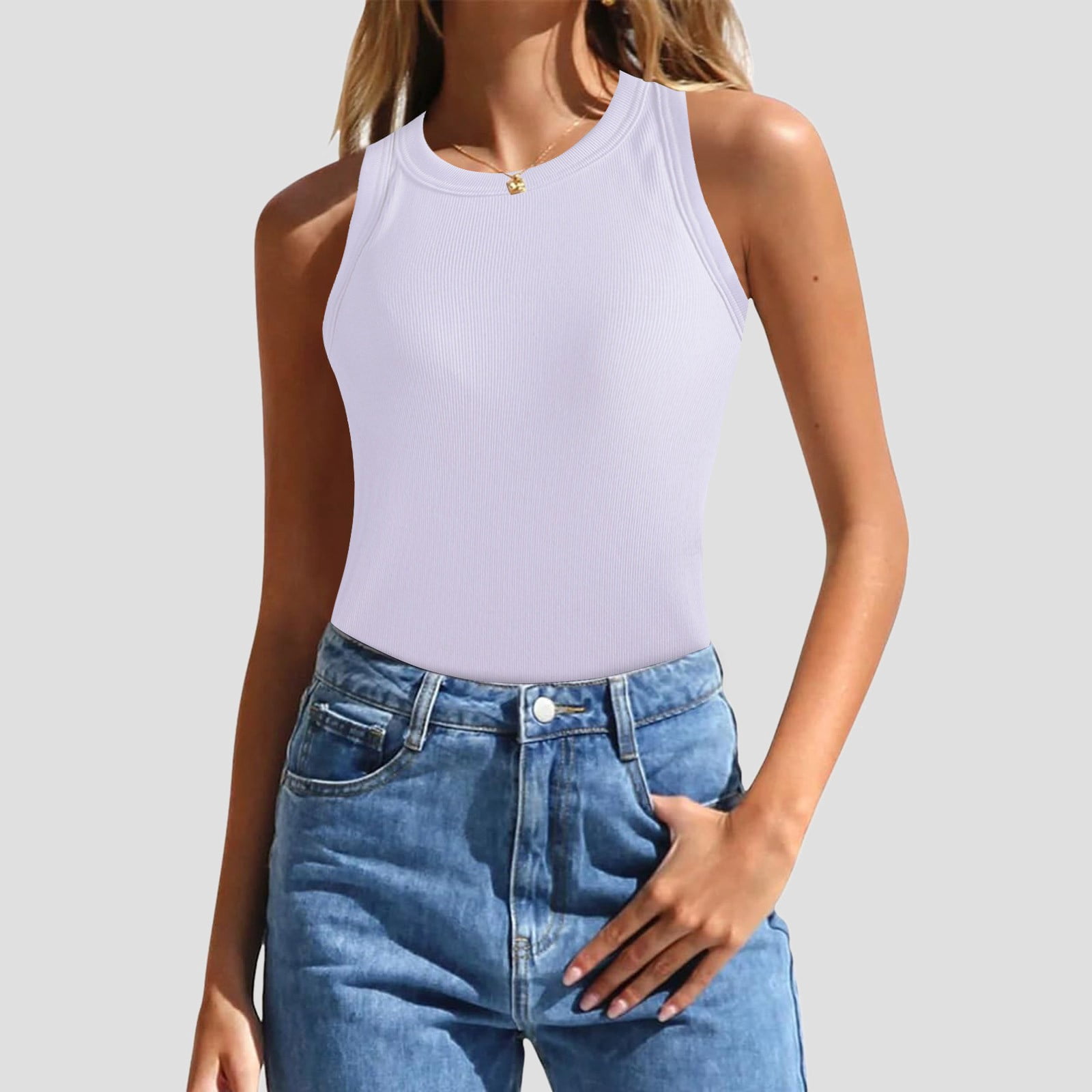 Sheer Racerback 2024 Summer Sleeveless Tank Tops Ribbed High Neck Racerback Slim Fitted ...
