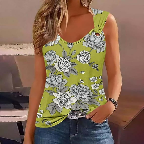 2024 Summer Tank Top for Women Fashion Plus Size Sexy Fashionable Casual Printed Camisole Metal Round Neck Top Save to 65% off