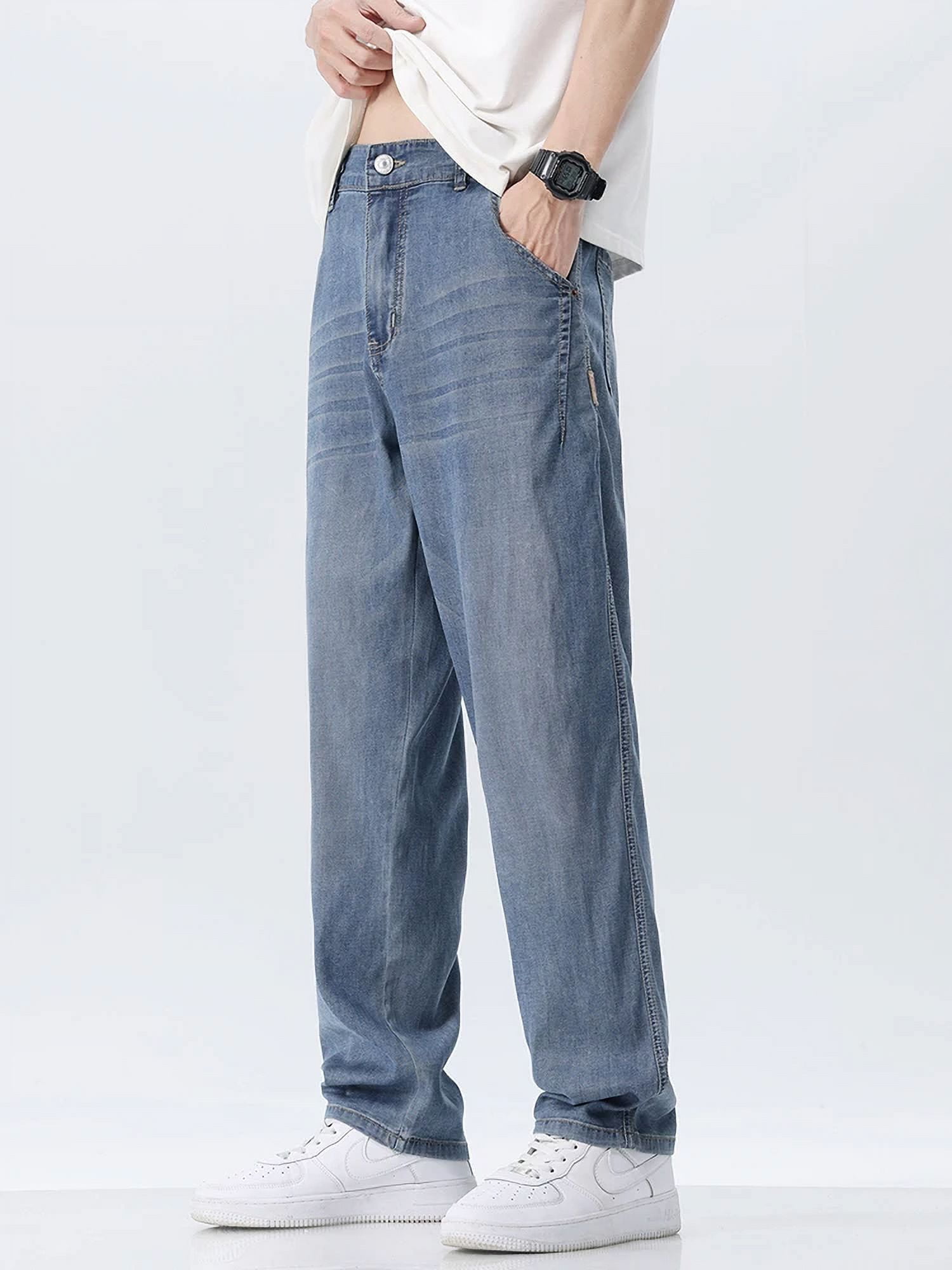 2024 Summer Thin Lyocell Loose Straight Jeans Male Soft Stretch