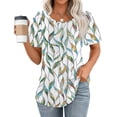 thumbnail image 1 of 2024 Summer Tops for Women Puff Short Sleeve Scoop Neck T Shirts Dressy Casual Printed Pleated Blouses Loose Cute Tunic Tees, 1 of 4