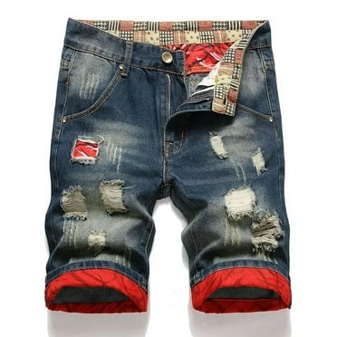 2024 Summer Vintage Washed Men Denim Shorts Casual  Wear Ripped Hole Patches Distressed Male Straight Jeans Shorts