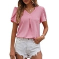 thumbnail image 1 of 2024 Summer Women's Casual V-neck Chiffon Bud Sleeve Temperament Top, 1 of 8