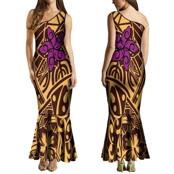 2024 Summer Women's Dress Polynesian Dress Sleeveless Shoulder Design Long Dress Tailored Dress With Elegant Flplum Derss