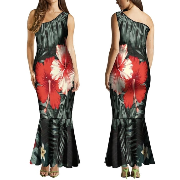 2024 Summer Women's Dress Polynesian Dress Sleeveless Shoulder Design Long Dress Tailored Dress With Elegant Flplum Derss