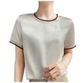 thumbnail image 1 of 2024 Summer Women's Silk Satin V Neck T Shirt Breathable Mesh Short Sleeve Top Elegant Casual Blouse Soft Comfortable Fashion Tee, 1 of 2
