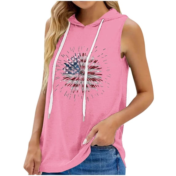 2024 Summer Women's Sleeveless Hoodies Lightweight Oversized Hooded Sweatshirt for Women Tank Tops T-Shirt Gradient