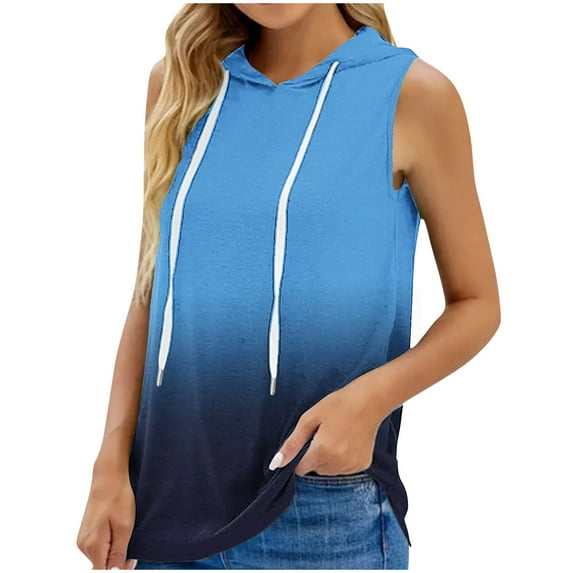 2024 Summer Women's Sleeveless Hoodies Lightweight Oversized Hooded Sweatshirt for Women Tank Tops T-Shirt Gradient