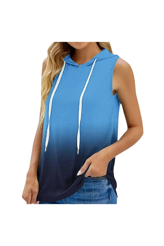 2024 Summer Women's Sleeveless Hoodies Lightweight Oversized Hooded Sweatshirt for Women Tank Tops T-Shirt Gradient