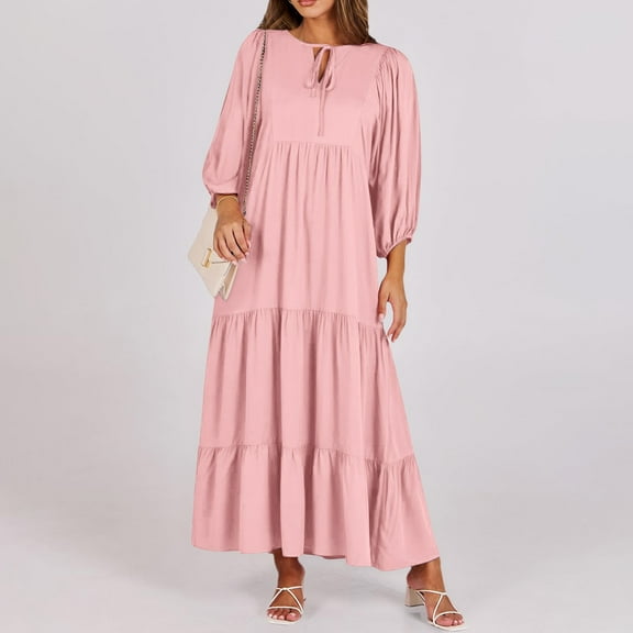 2024 Summer Womens Boho Maxi Dresses V Neck Puff Sleeve Floral Flowy Swing Casual Long Dress Short Summer Dress Tee Shirt Dress Knee Length Long Sleeve Tunic Dress Athletic Dress Women Long Dress