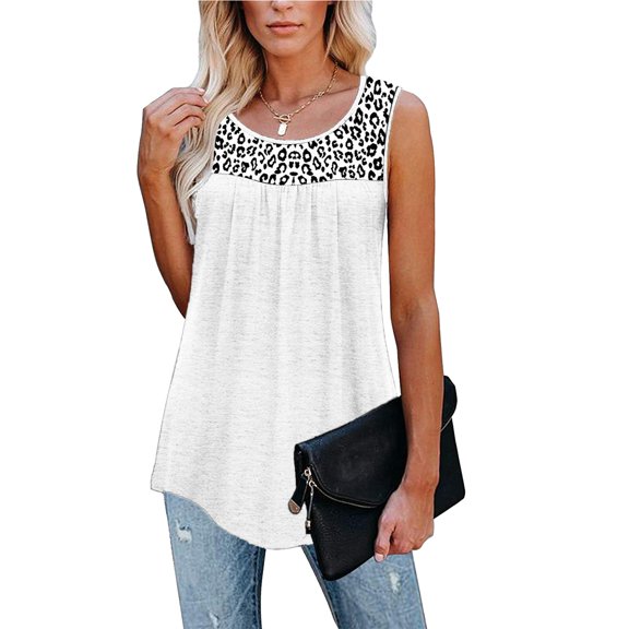 2024 Summer Womens Tank Tops Women Sleeveless Leopard Active Tank Tops Ruffle Loose Tunic Blouse Shirt Vest Summer sale