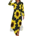 thumbnail image 1 of 2024 Yellow Sunflower Casual Dress Black Stripes Print Stylish Dresses Sexy V Neck Elegant Chiffon Dress Long Sleeve Clothing 4XL 5XL, 1 of 7