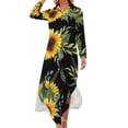 thumbnail image 1 of 2024 Sunflower Print Chiffon Dress Yellow Gerbera Flowers Festival Dresses Long Sleeve Stylish V Neck Design Oversize Casual Dress, 1 of 7