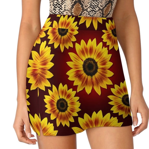 2024 Sunflower Print Skirt Leaves and Flowers Y2K Casual Skirts Female Cute Mini Skirt Graphic Skort Clothes Birthday Gift