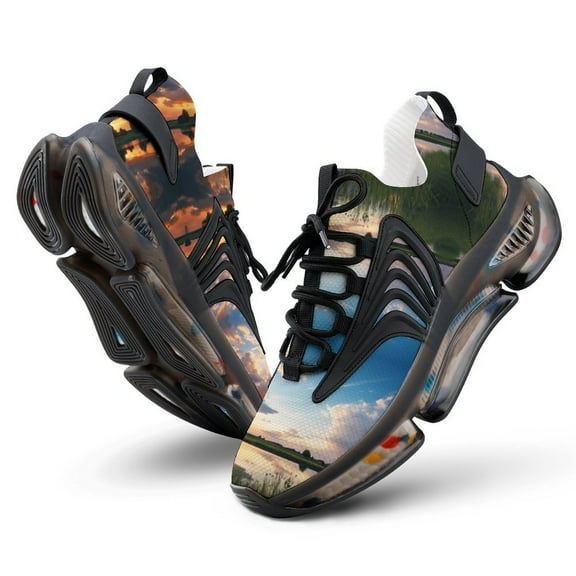 2024 Sunset Scenery Women Or Men Lace Up Flat Sneakers Female Mesh Walking Footwear