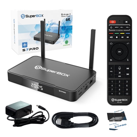 2024 SuperBox S7 PRO Fully Loaded,4GB+32GB Storage,with Voice Remote,Bluetooth 5.2,Quad-Core,with Channels Free,Phone Support & Easy Setup Gudie