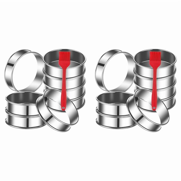 16Pack English Muffin Rings 4 Inch Crumpet Rings Stainless Steel Double Rolled Tart Rings, Cooking Pastry Ring Molds