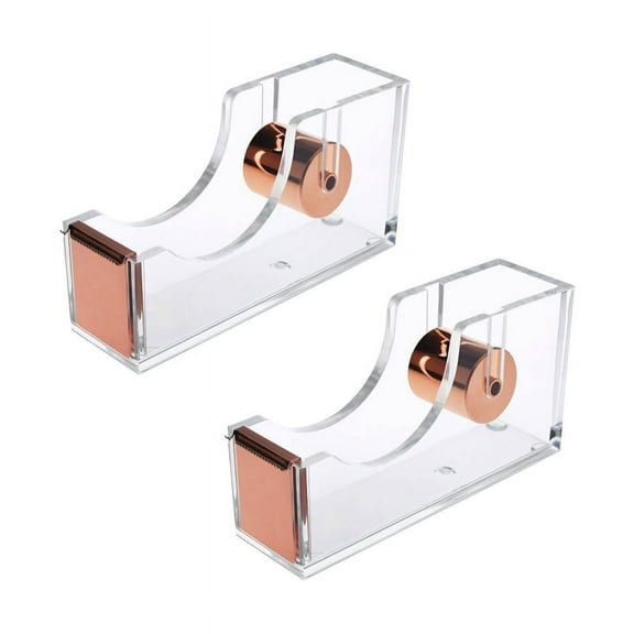 2024 TOP! 2X Deluxe Acrylic Design Office Desktop Tape Dispenser Clear Rose Gold