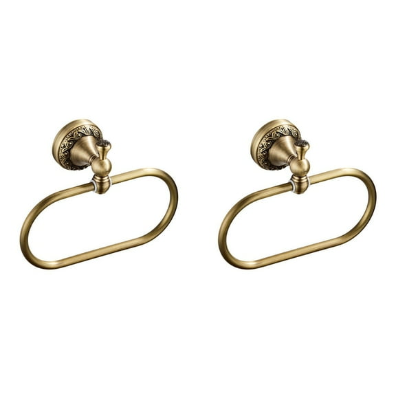 2024 TOP! 2X Oval Towel Ring Antique Brass Exquisite Pattern Carving Hanger Hand Towel Holder for Bathroom Kitchen Accessories