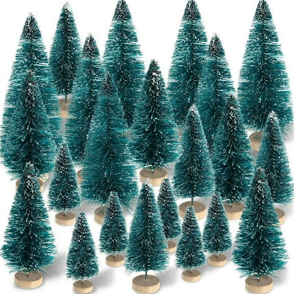 2024 TOP! 60 Pieces Mini Sisal Snow Frost Trees Winter Pine with Wood Base Ornaments Tabletop for Christmas Decoration