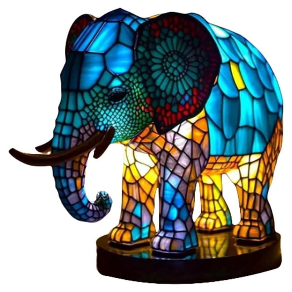 Animal Table Lamp Dyed Resin Elephant Desktop Night Light Light,3D Stained