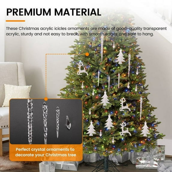 2024 TOP! Christmas Tree Clear Acrylic Icicle Ornaments Crystal Drop Hanging Pendants for Xmas New Year Decor B