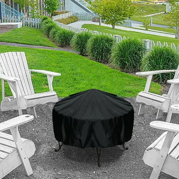 2024 TOP! Fire Pit Cover Round 36 Inch Cover, Black, Windproof Drawstring and Waterproof Layer for 30-36 Pits