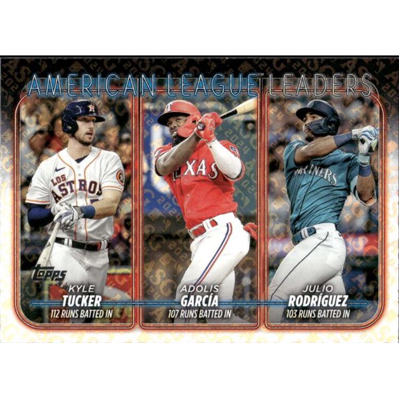 2024 TOPPS ALL-STAR FOIL #106 ADOLIS GARCIA/KYLE TUCKER/JULIO RODRIGUEZ LEAGUE LEADERS TEXAS RANGERS/HOUSTON ASTROS/SEATTLE MARINERS