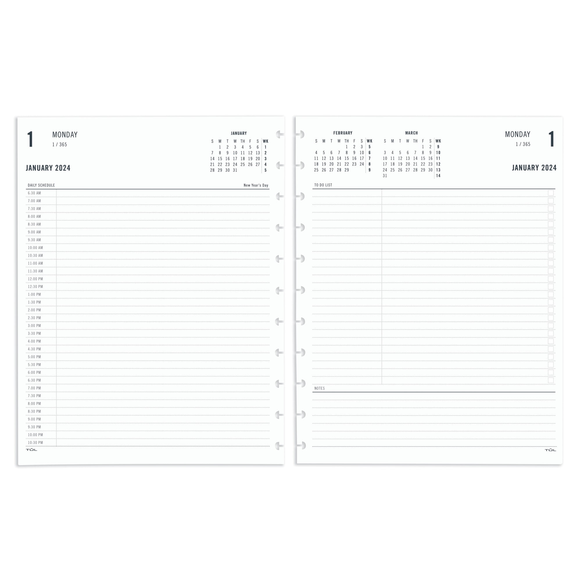 2024 TUL® Discbound Daily Planner Refill Pages, Half-Hourly 2024 TUL® Discbound Daily Planner Refill Pages, Half-Hourly