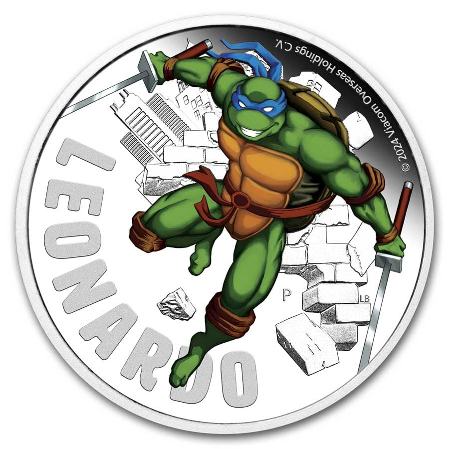 郵送買取 新品5台以上送料無料キャンペーン中！！  TMNT Colorized Silver oz 1 TUV 2024 Leonardo (Box Proof 貨幣