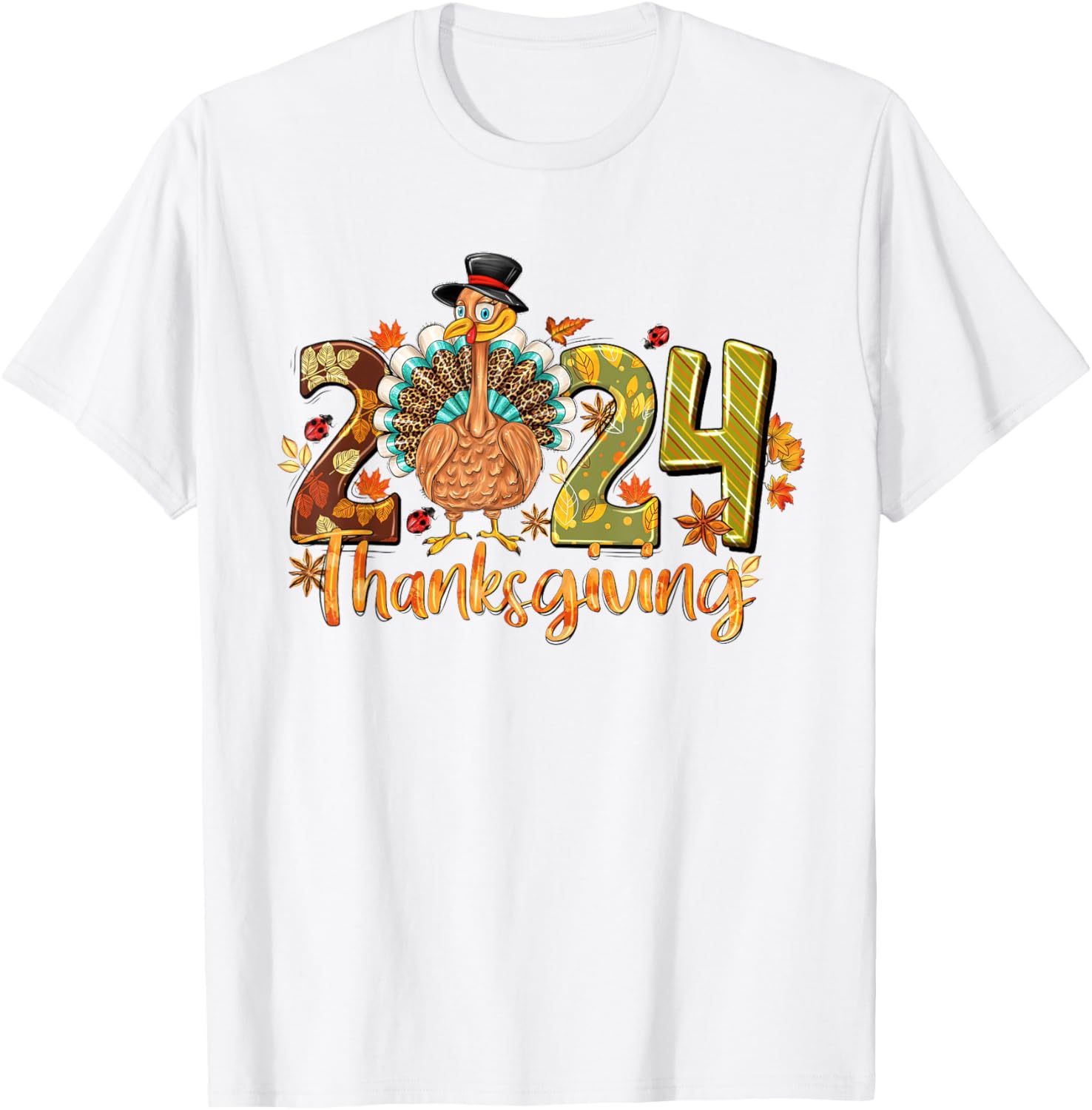 2024 Thanksgiving Crew Leopard Turkey Matching Family Pajama TShirt
