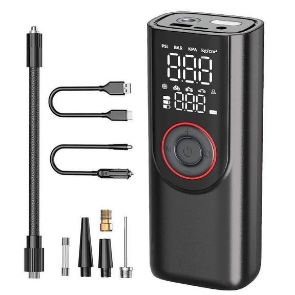 Tire Inflator Portable Air Compressor, Rechargeable Air Pump for Car Tires, Portable Tire Inflator for Car, Cordless Bike Tire Pump with Pressure Gauge, LCD Dual Screen, Motorcycle Pump