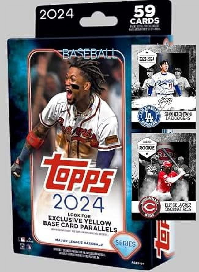 2024 Topps Baseball Series 1 Trading Card HANGER Box, 59 Cards, Plus Novelty Elly and Shohei Novelty Art Cards in Picture