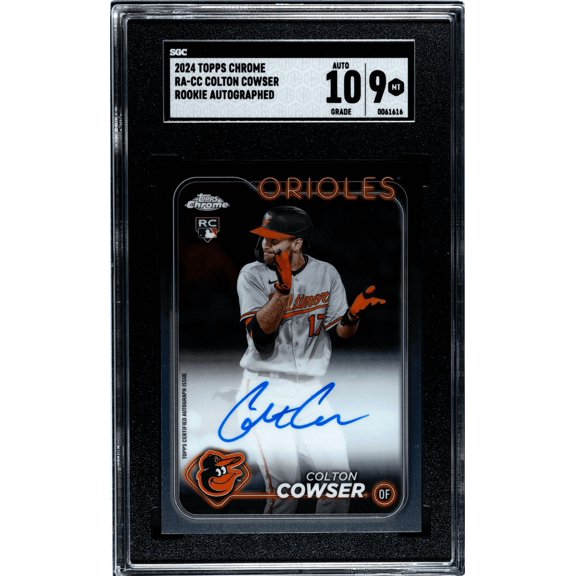 Graded 2024 Topps Chrome Colton Cowser RA-CC Rookie SGC 9 Auto 10 Baltimore Orioles Baseball Card