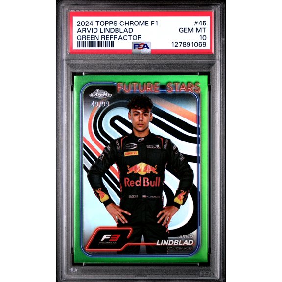 2024 Topps Chrome Formula 1 Arvid Lindblad #45 Green Refractor /99 PSA 10