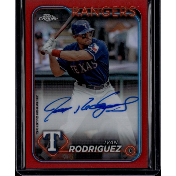 2024 Topps Chrome Ivan Rodriguez #CLA-IR Red Topps Certified Autograph Issue Texas Rangers MLB Autographed Baseball Trading Cards