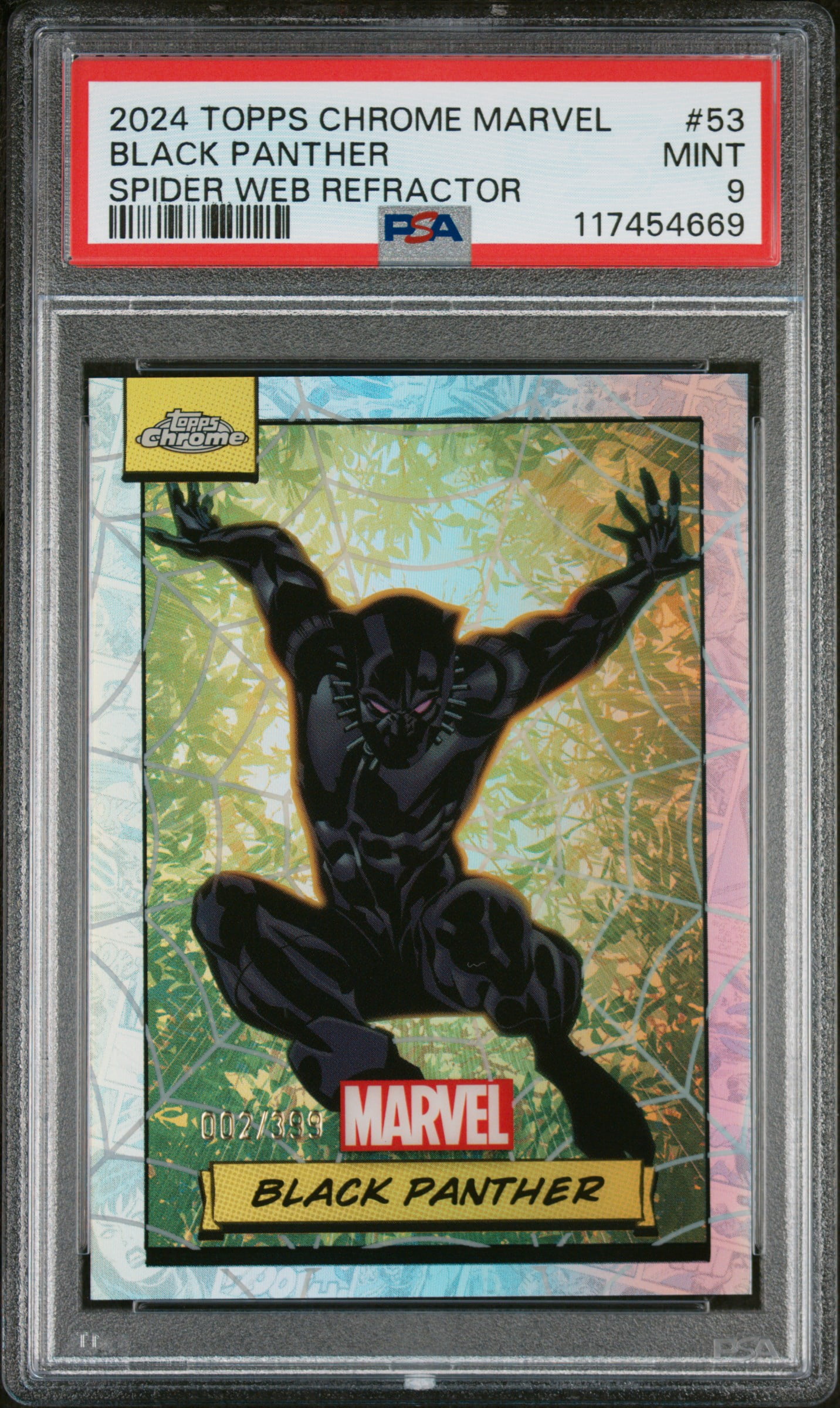 2024 Topps Chrome Marvel Spider Web Refractor Black Panther #53