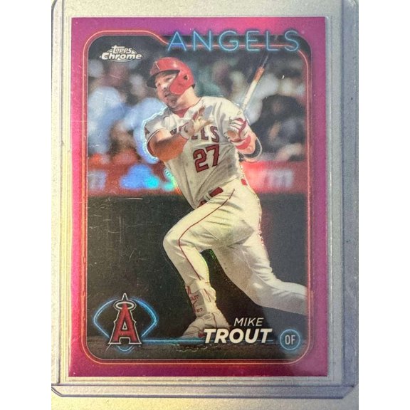 2024 Topps Chrome Pink Refractor #200 Mike Trout Los Angeles Angels Baseball Card Los Angeles Angels MLB Baseball Trading Card